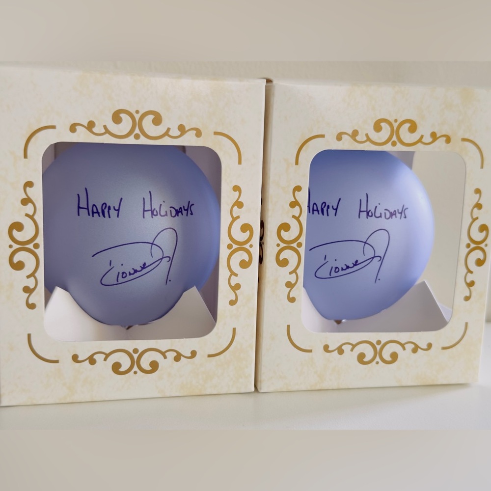 Dionne Warwick Signed Christmas Ornaments Set of 2